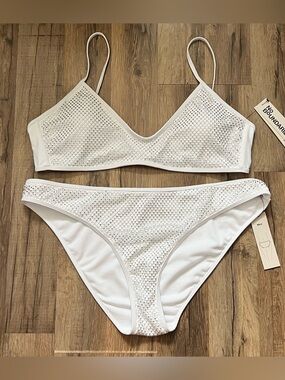 No Boundaries NWT White Rhinestone Swimsuit Bikini Two Piece Size XL